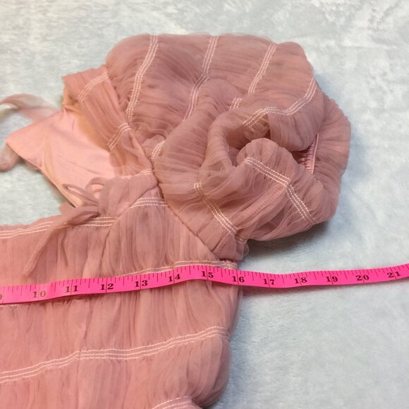 Lulus Utterly Adored Mini Dress Sz S Womans Pink Tulle Textured Puff Sleeve Bow - Picture 10 of 14